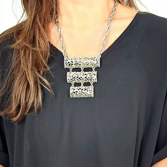 VTG LUCIEN PICCARD Silver Statement Necklace Large - Picture 1 of 11